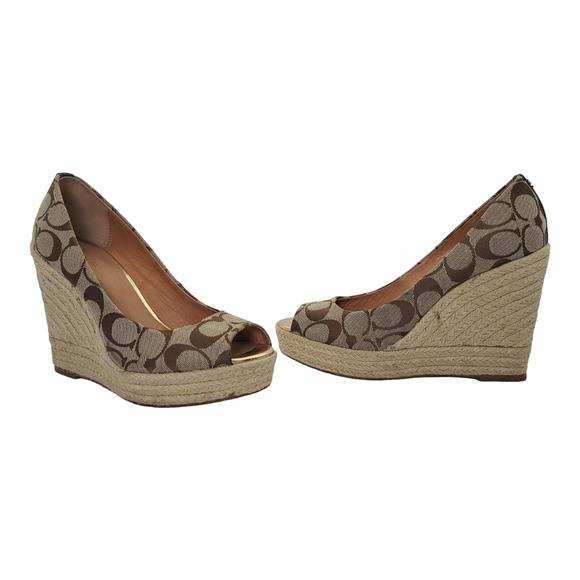 Coach Shoes - Coach Peep Toe Wedge Espadrille Sandal Jacquard Platform Heels Women's 7.5B
